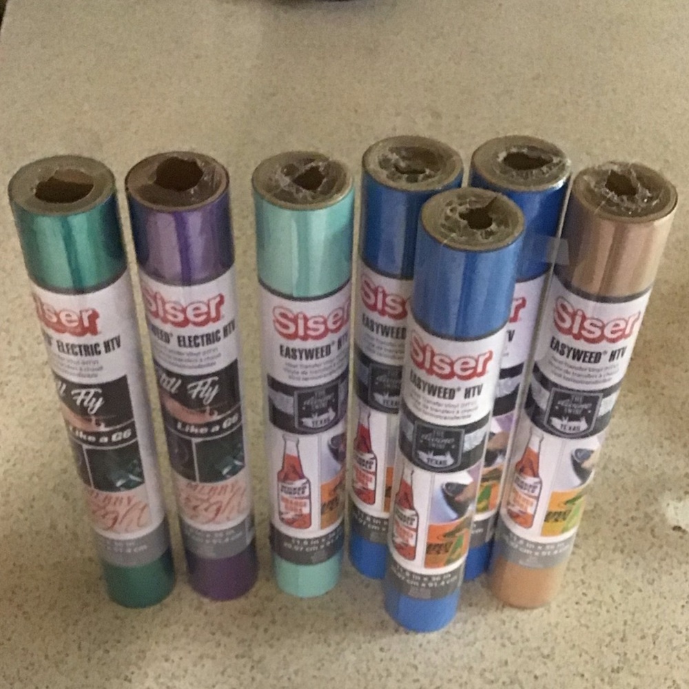 Siser HTV 7 rolls lot - Tan, Sky Blue, Purple, Peacock Teal, Mint